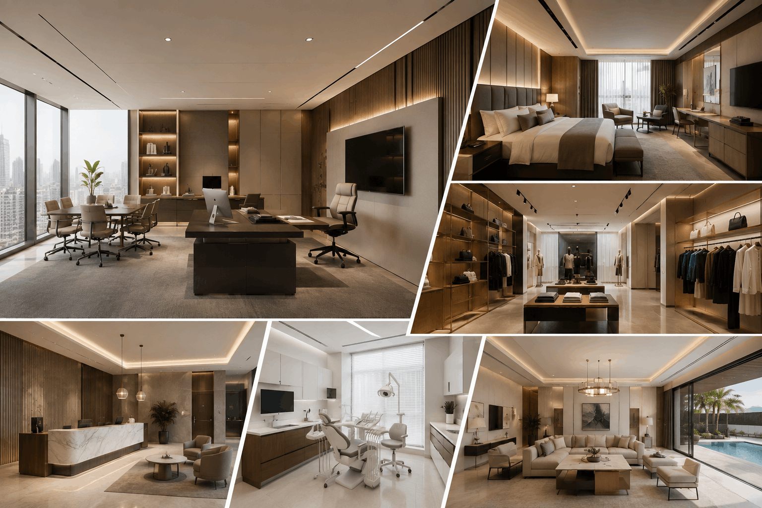 Corporate office fit-out with wood panelling in Doha