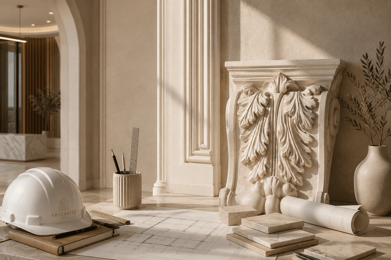 Gypsum ornament hand-cast in the ArtCastle workshop