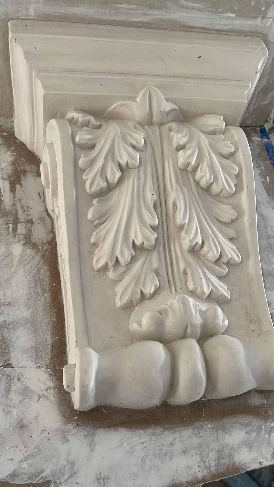Handcrafted decorative gypsum ornament before installation